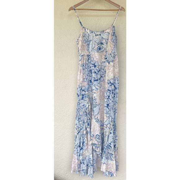 Free People Forever Yours Floral Maxi Dress M Blue Smocked Boho Fairy Vacation - Picture 8 of 14